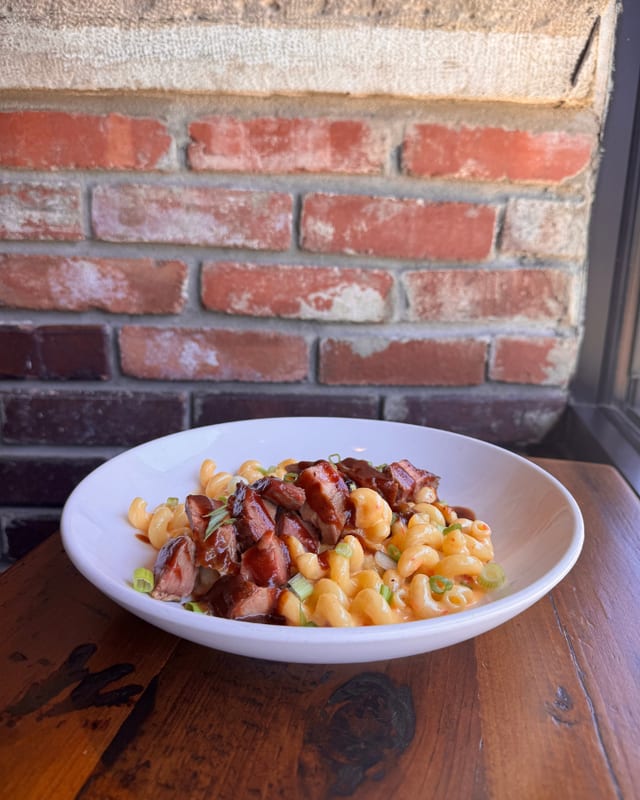Brisket Burnt Ends with Mac N Cheese.