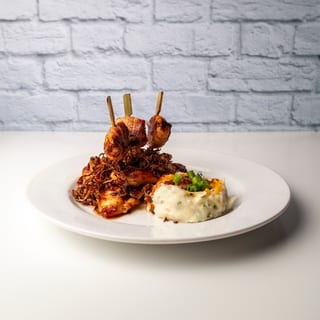 Bacon-Wrapped Shrimp & BBQ Chicken