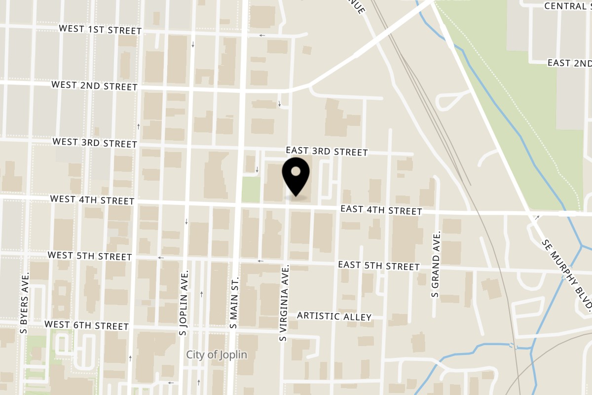 Map showing the location of Red Onion Cafe 4th St on 203 E 4th St in Joplin